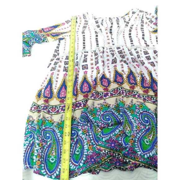 Umgee USA VNeck bell Sleeve Print Baby Doll Boho Peasant Dress style Tops M READ - Picture 7 of 16